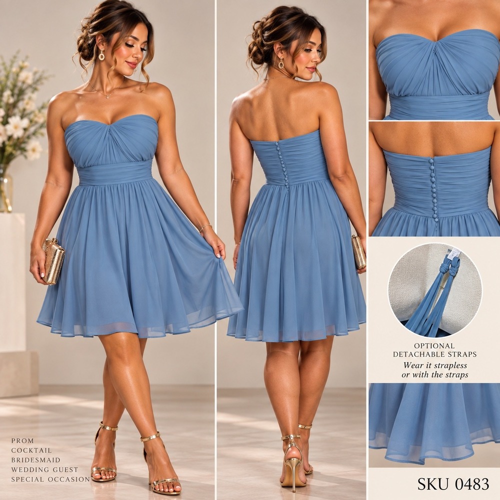 Alfred Angelo 7361S Blue Chiffon Strapless Prom Bridesmaid Dress Size 4 0483